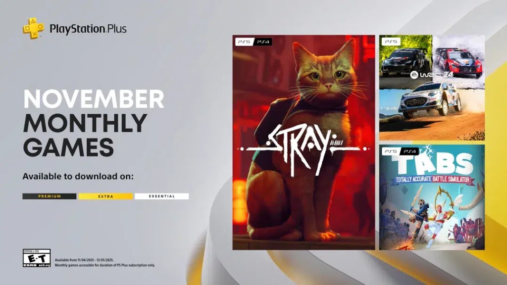 PlayStation Plus Essential de novembro inclui Stray, EA Sports WRC 24 e Totally Accurate Battle&nbsp;Simulator