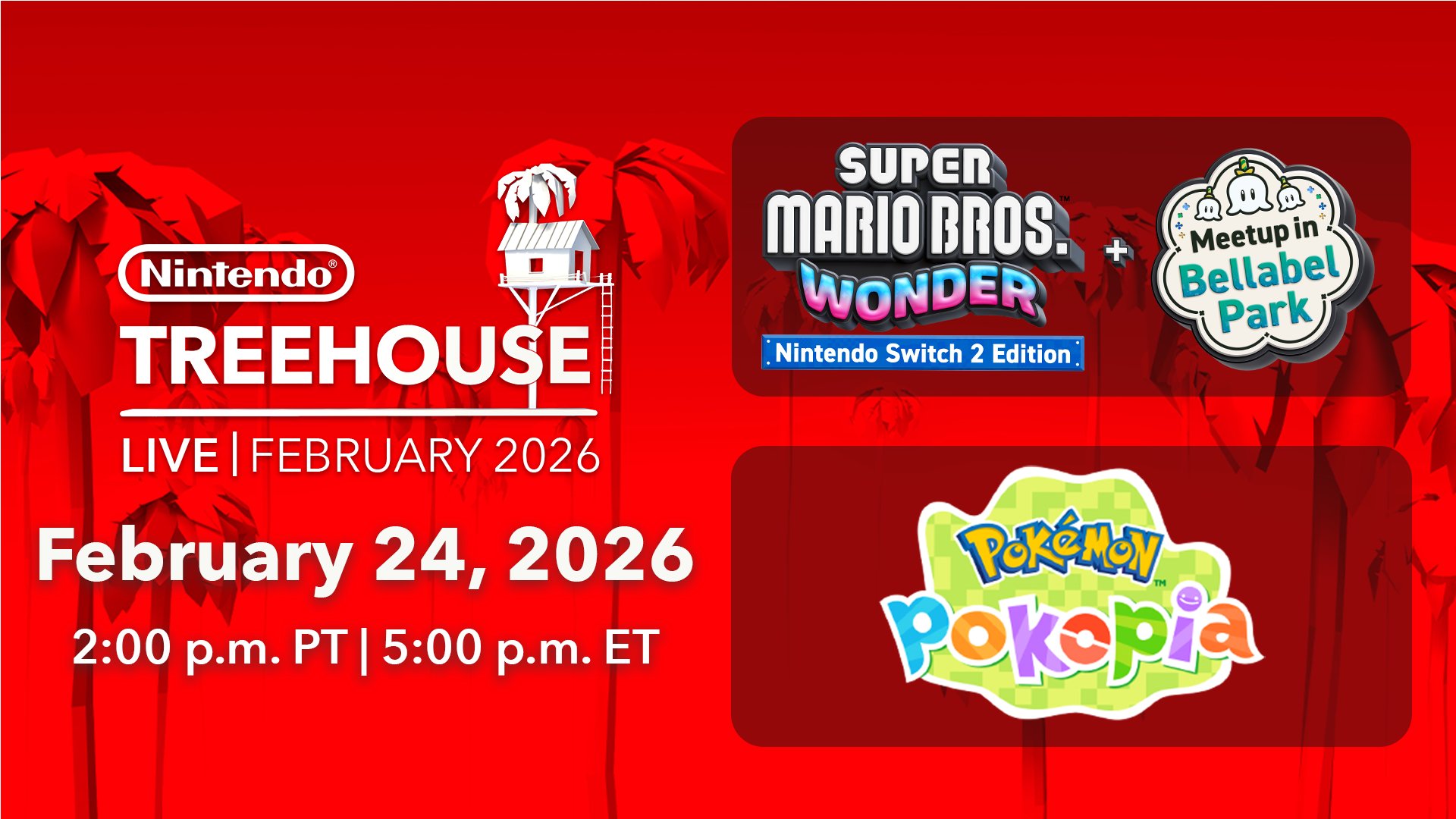 Nintendo anuncia Treehouse Live com gameplay de Mario Wonder e Pokémon Pokopia no Switch 2