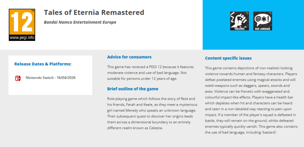 Tales of Eternia Remastered Rated