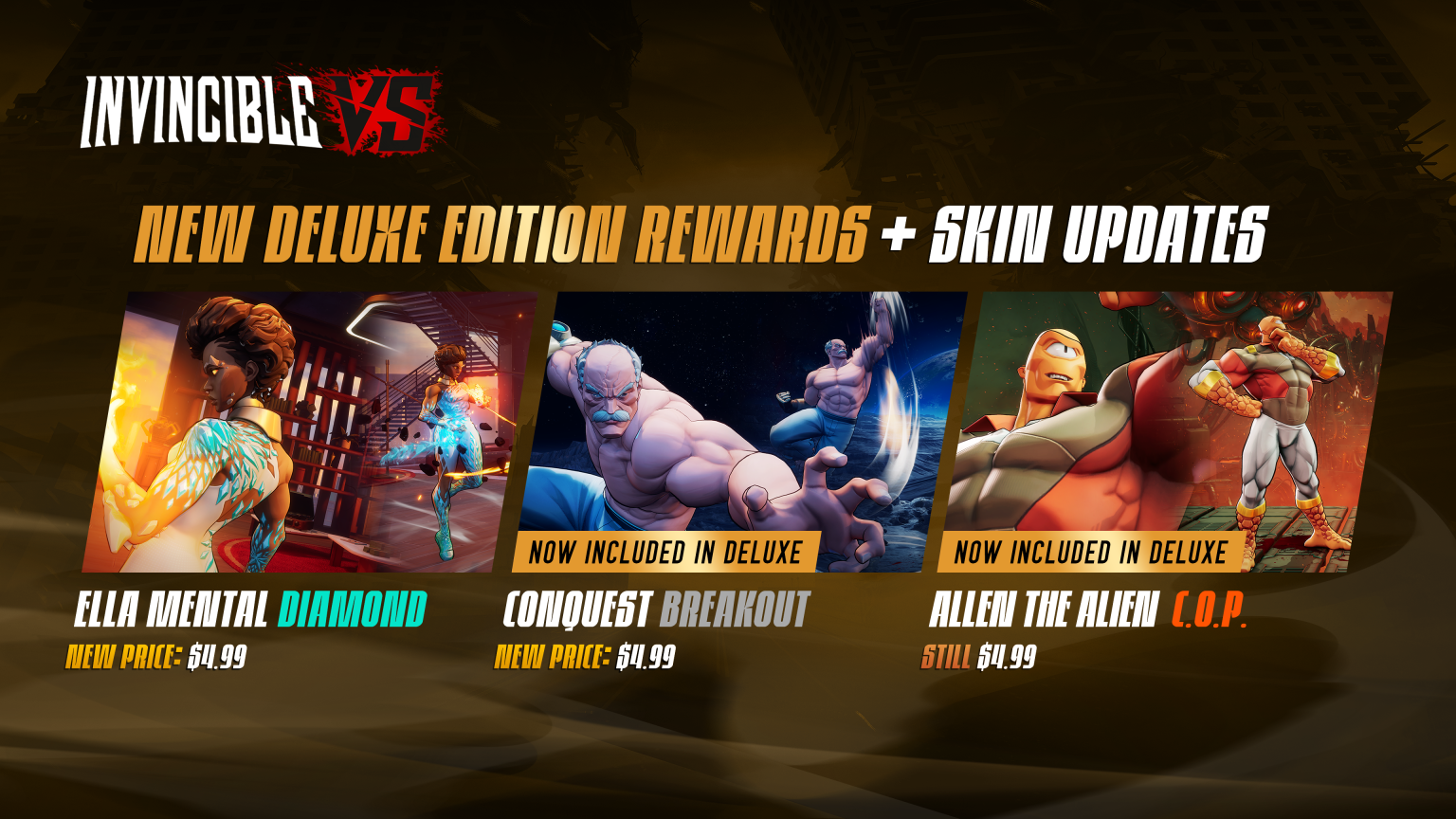 Invincible VS tem preço das skins reduzidas e adiciona bônus à Edição Deluxe