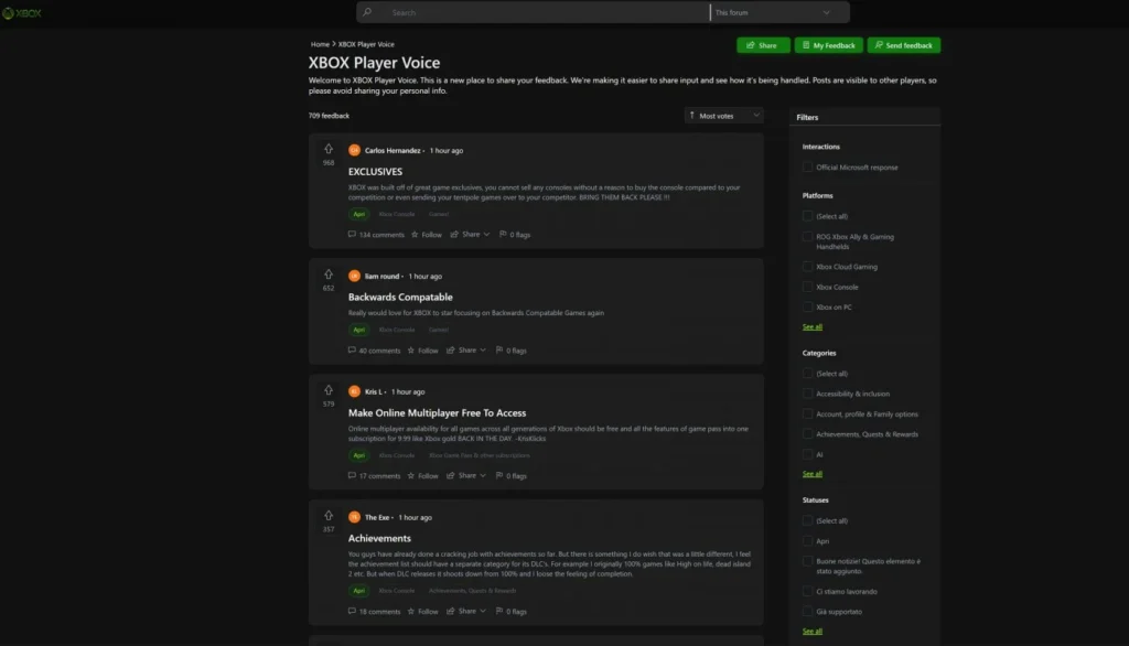 xbox players voice pedidos