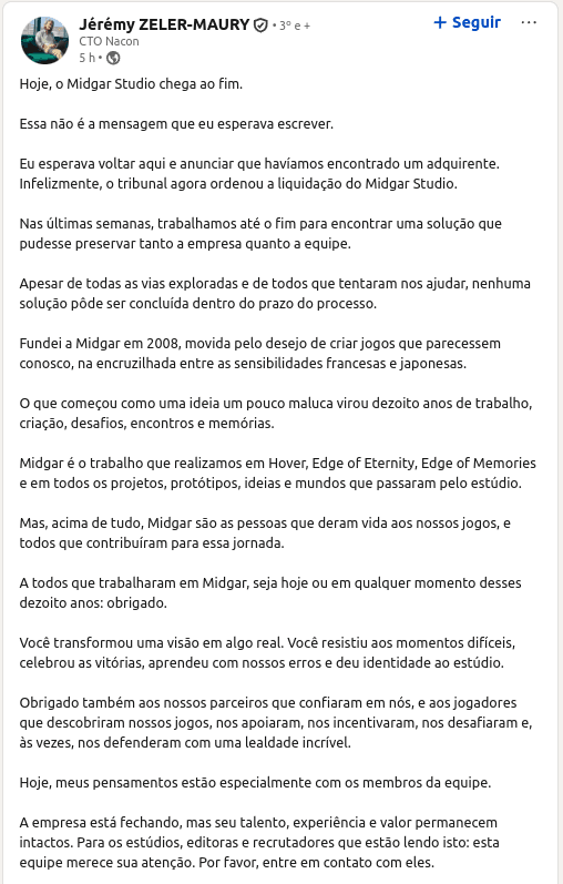 Jérémy Zeler-Maury - Mensagem do Linkedin