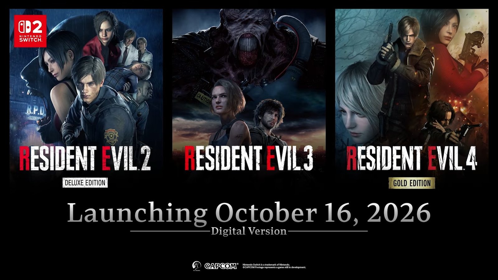 Resident Evil 2, 3 e 4 remakes chegam ao Switch 2 em 16 de outubro